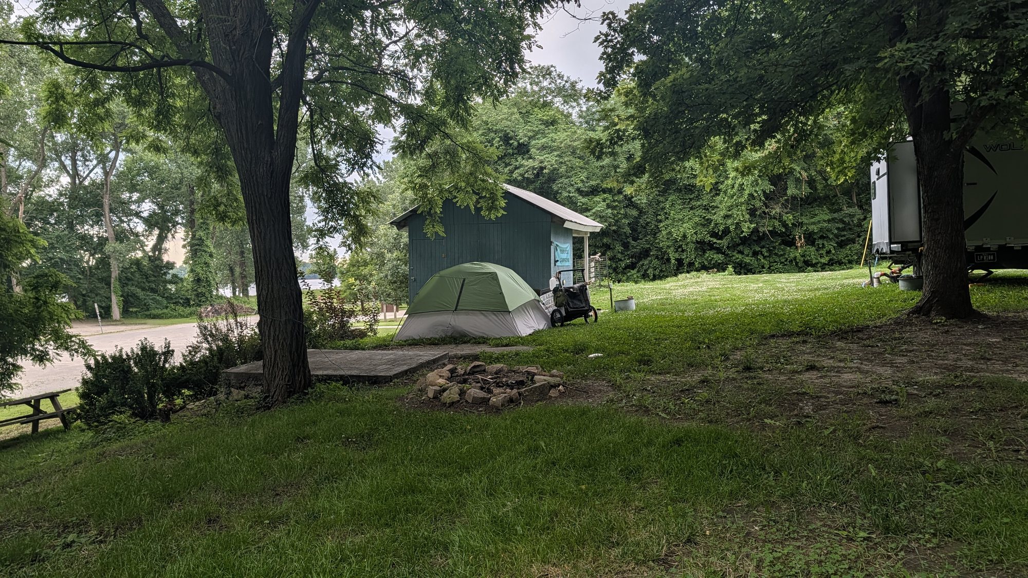 Expedition campsite under trees